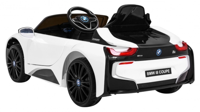 Auto a batteria BMW I8 Lift Bianco + telecomando + avviamento lento + cinture a 3 punti + MP3 USB + LED