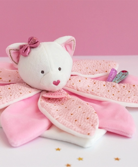 Doudou coccole - Gattino di peluche rosa 26 cm