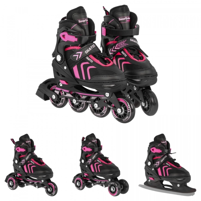 Set 4 in 1 Pattini a rotelle, rollers e pattini da ghiaccio per bambini taglia 29-33 Rosa – Rosa