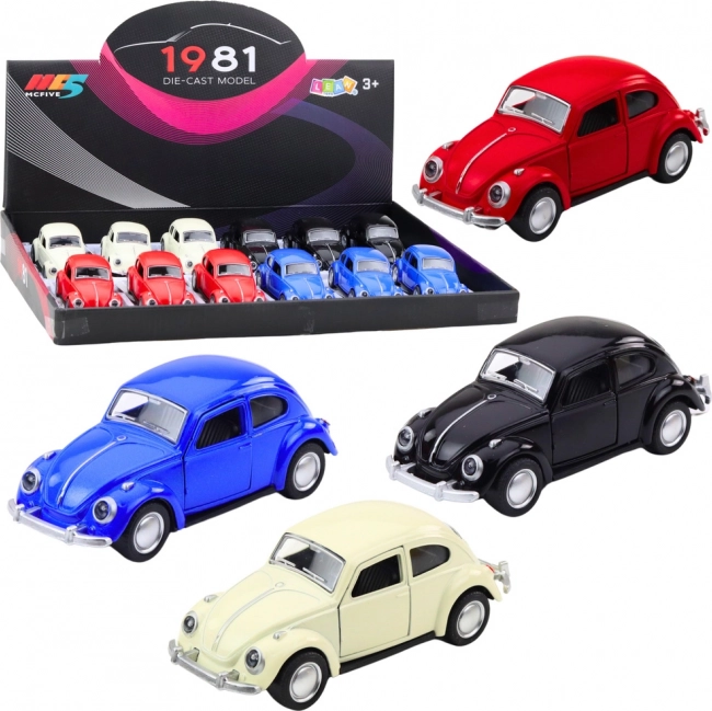 Modello in metallo dell'auto classica Maggiolino con motore a frizione 1:36