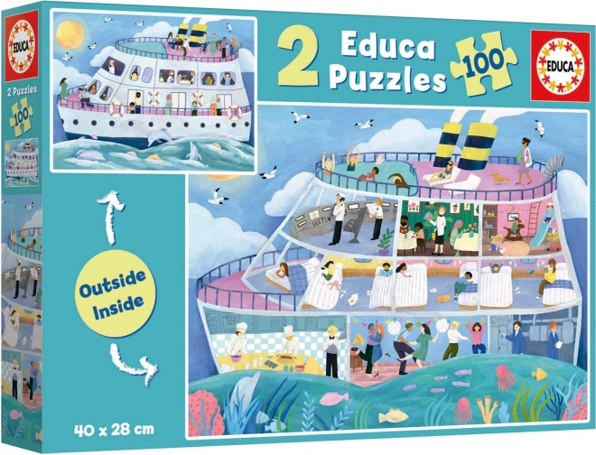 Puzzle EDUCA Dentro e Fuori Nave da Crociera 2x100 pezzi