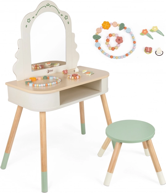 Toeletta in Legno con Specchio Rotondo e Accessori Pastel Classic World