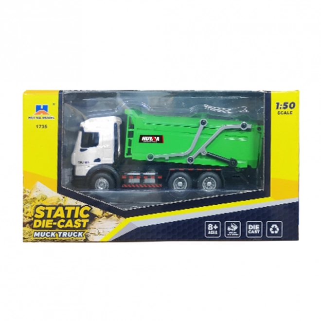 Camion della spazzatura in metallo Huina verde 1:50