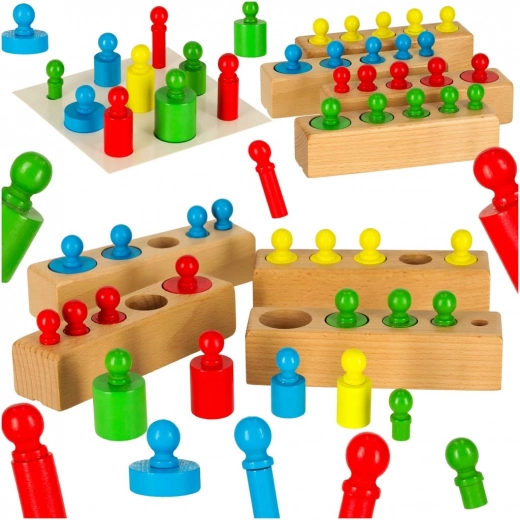Puzzle Montessori in legno – cilindri colorati e pesi