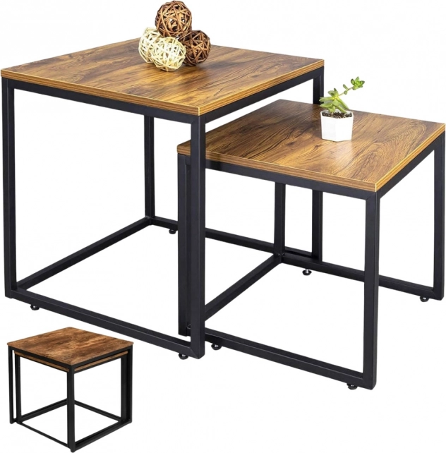 Set di tavolini quadrati da caffè 2 in 1 rustici