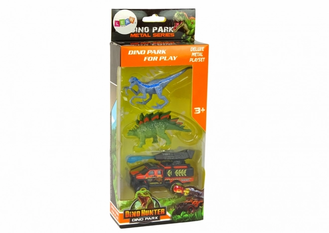 Set di figurine dei dinosauri con auto e razzo