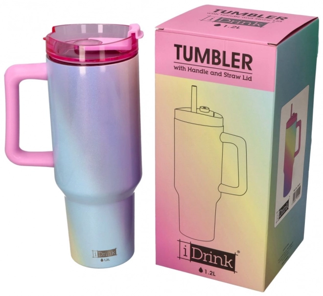 Bicchiere termico grande con cannuccia - arcobaleno