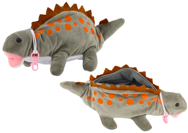 Peluche Dinosauro Portapenne Grigio con Ganci