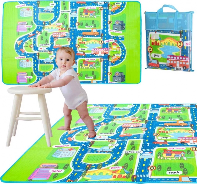 Tappetino da gioco pieghevole per bambini in schiuma con motivo stradale 160 x 130 cm