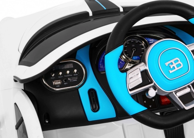 Bugatti Divo Macchinina a batteria per bambini bianca + telecomando + EVA + avvio lento + LED MP3