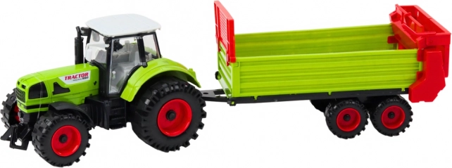 Trattore con rimorchio a inerzia, cofano e porte apribili, verde