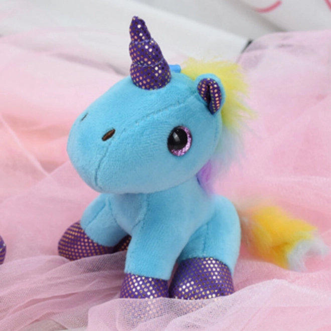 Portachiavi Unicorno in Peluche Blu 12cm con Anello in Metallo
