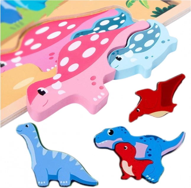 Puzzle educativo in legno con dinosauri e lavagna