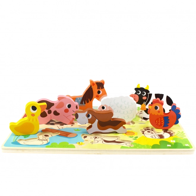 Puzzle in legno di animali della fattoria Montessori di Tooky Toy