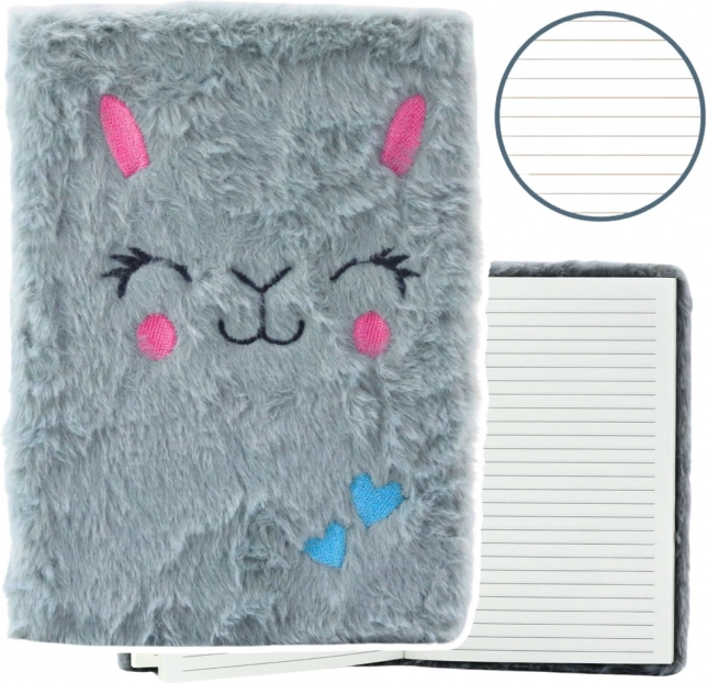 Quaderno in peluche a righe con coniglietto grigio A5