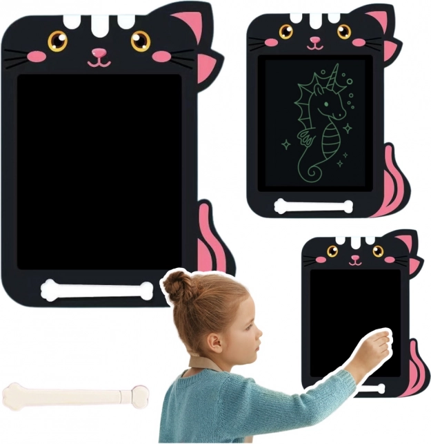 Tablet LCD cancellabile per bambini con motivo gatto - nero