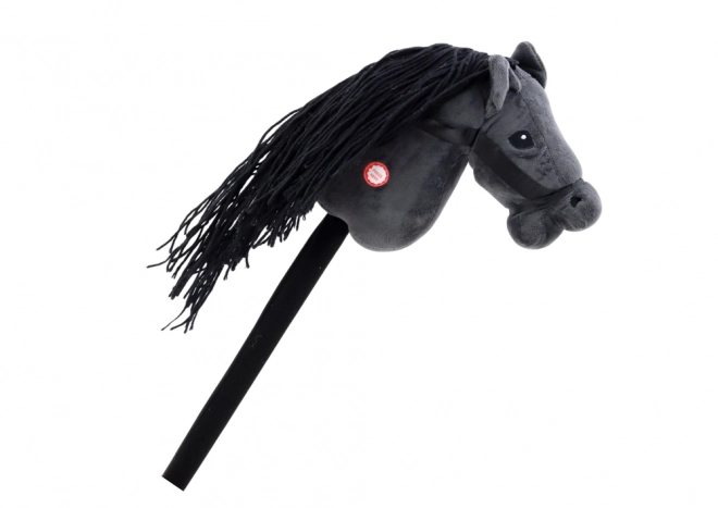 Cavallo di pezza a bastone Hobby Horse nero a criniera lunga con suoni