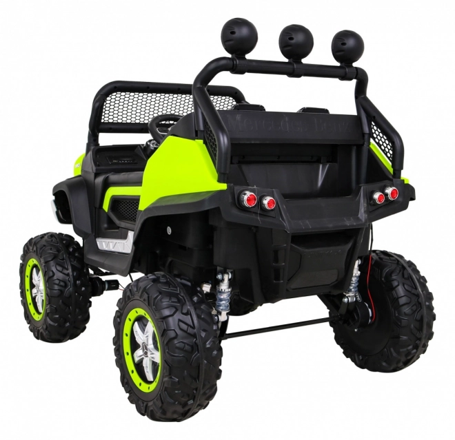 Mercedes Benz Unimog per bambini Verde + trazione 4x4 + telecomando + vano bagagli + partenza lenta + MP3 LED