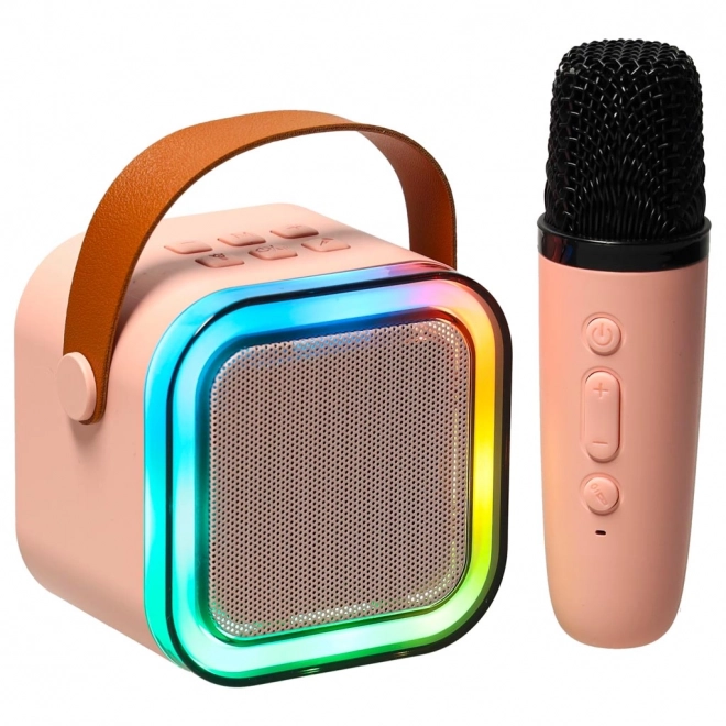 Set Karaoke con Microfono e Altoparlante Portatile Bluetooth USB LED Rosa