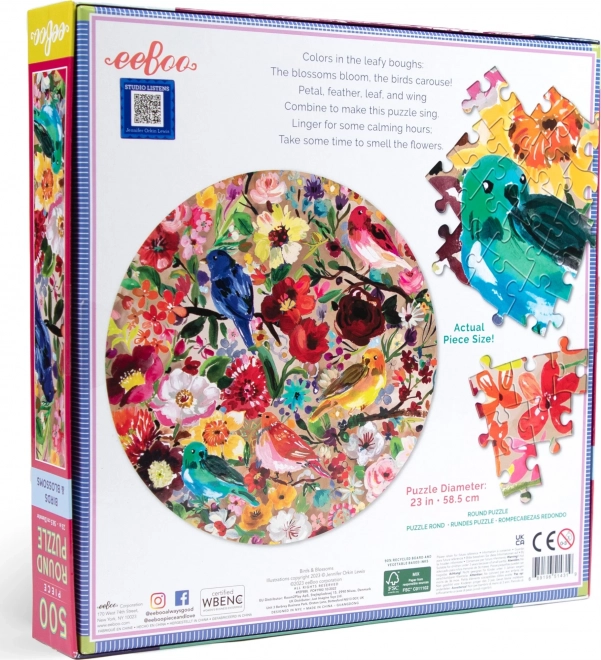 Puzzle rotondo Uccelli e Fiori 500 pezzi