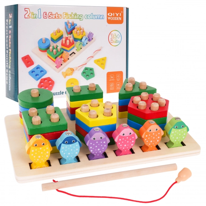 Gioco educativo in legno 2 in 1: puzzle sensoriale e pesca di pesciolini