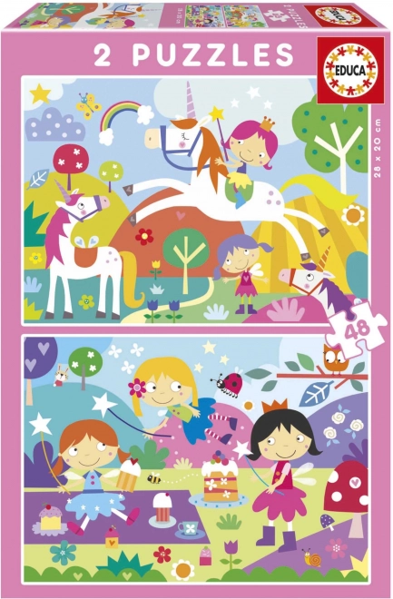 Puzzle EDUCA Unicorni e Fate 2x48 Pezzi