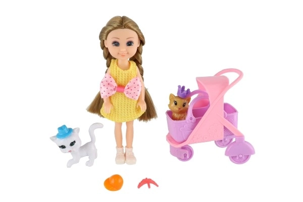 Bambola in plastica 14cm con animaletto e accessori