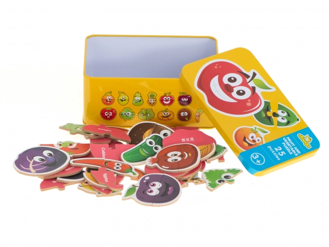 Puzzle educativi con frutti e verdure in scatola di metallo