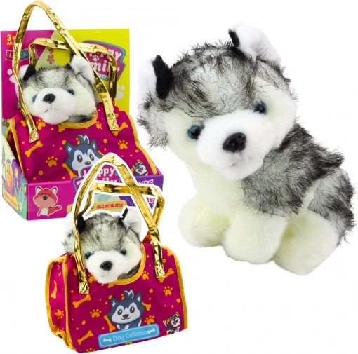 Cane Husky di peluche nella borsa