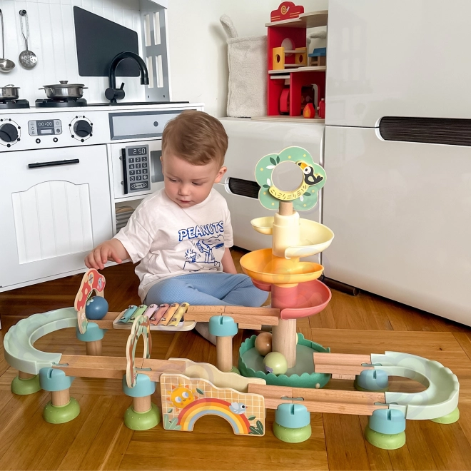Pista di biglie in legno con xilofono Tooky Toy 44 pezzi
