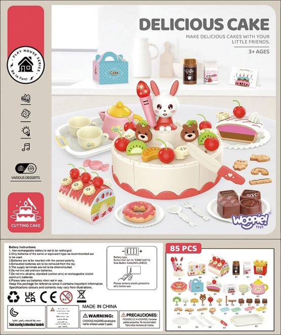 Pasticceria con torta di compleanno e set da tè Woopie