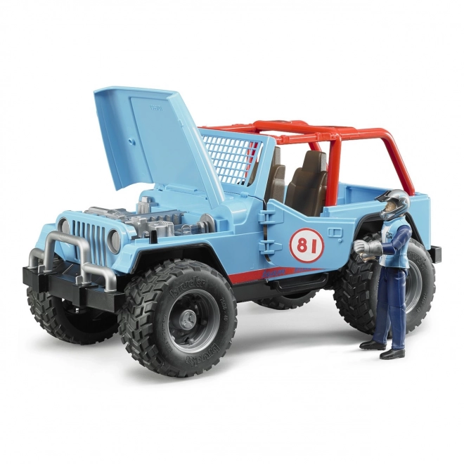 Bruder Jeep da corsa blu con pilota