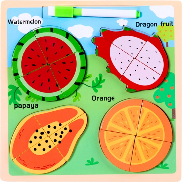 Puzzle educativo in legno con lavagna per disegnare - Frutta