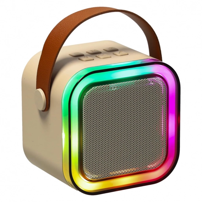 Set karaoke con due microfoni e altoparlante portatile Bluetooth LED beige