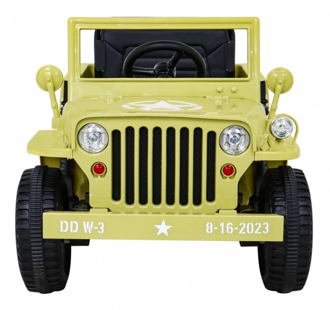 Auto militare retrò per bambini beige + trazione 4x4 + telecomando + 2 portabagagli + avvio lento + MP3 LED