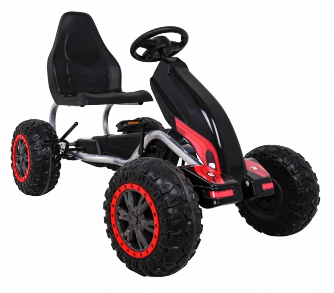 Grande kart a pedali forte per bambini nero + capacità di carico 100 kg + ruote in EVA + freno a mano + sedile sportivo