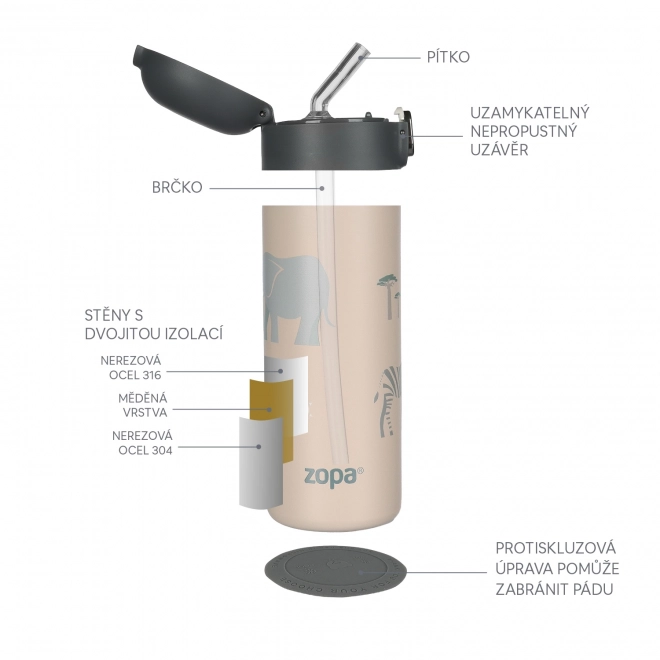 Termos per bevande con cannuccia 400 ml Safari