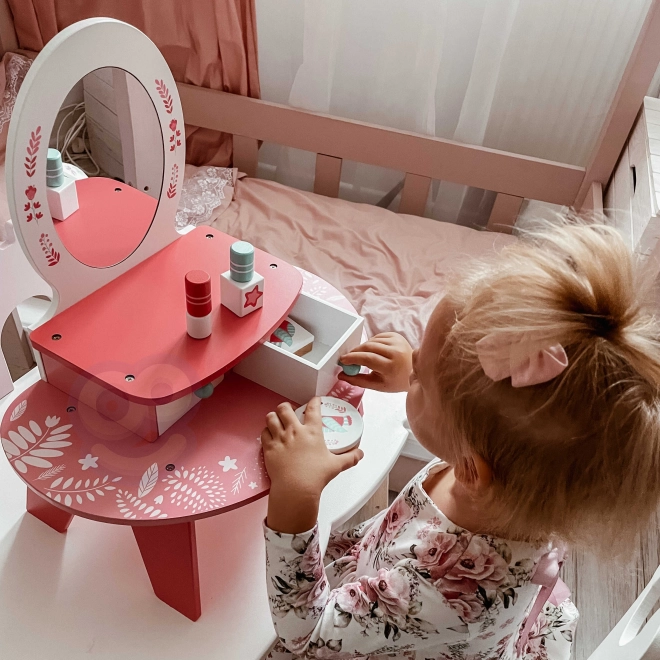 Toeletta rosa di legno con specchio Tooky Toy