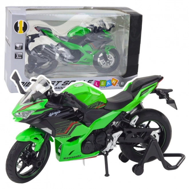 Motocicletta sportiva in metallo con luci e suoni verde 1:12