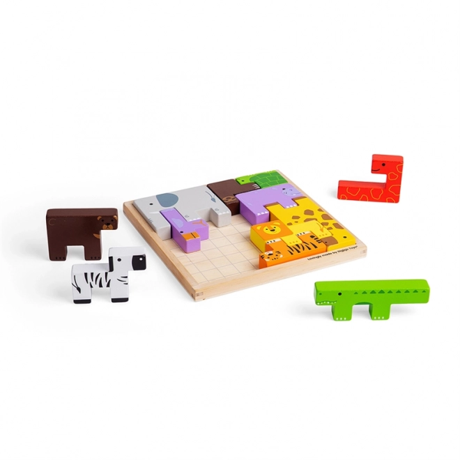 Puzzle di blocchi di legno Bigjigs con animali safari