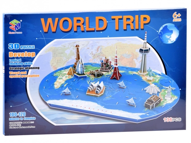 Puzzle 3D Mappa del Mondo con Monumenti Famosi