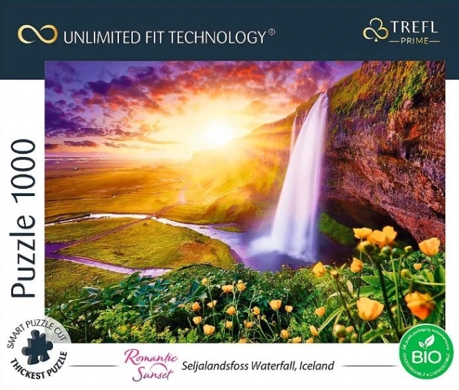 Puzzle Romantico Tramonto a Seljalandsfoss Islanda 1000 Pezzi