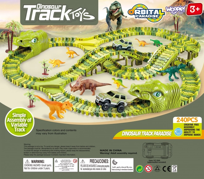 Pista da corsa di dinosauro con macchinina e figurine