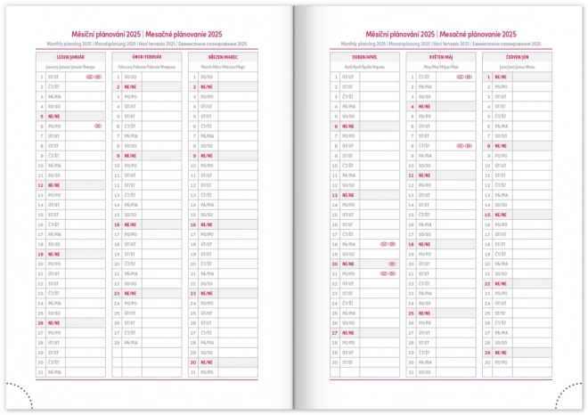 Agenda settimanale Balacron 2025 borgogna