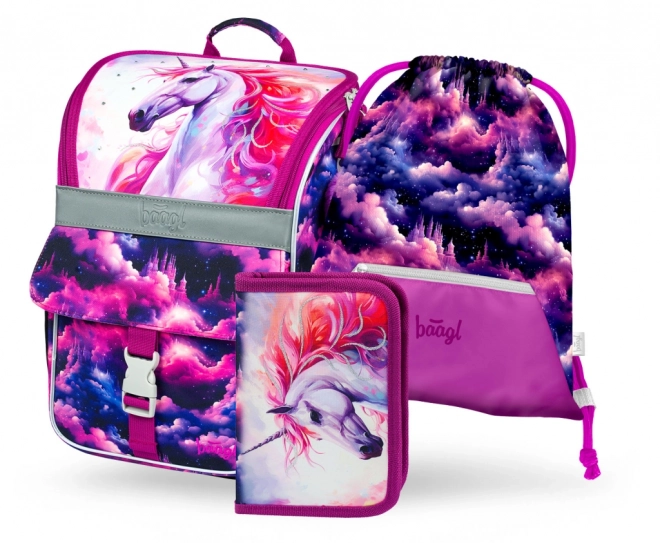 Zainetto scolastico con zaino, astuccio e sacca Unicorn Kingdom