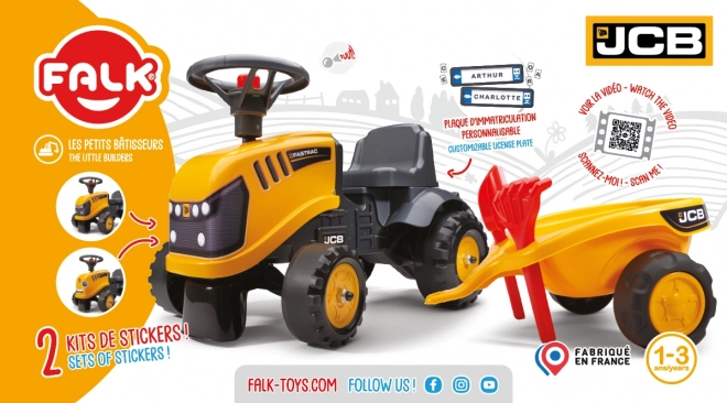 Odrážedlo Baby JCB giallo con rimorchio e pala