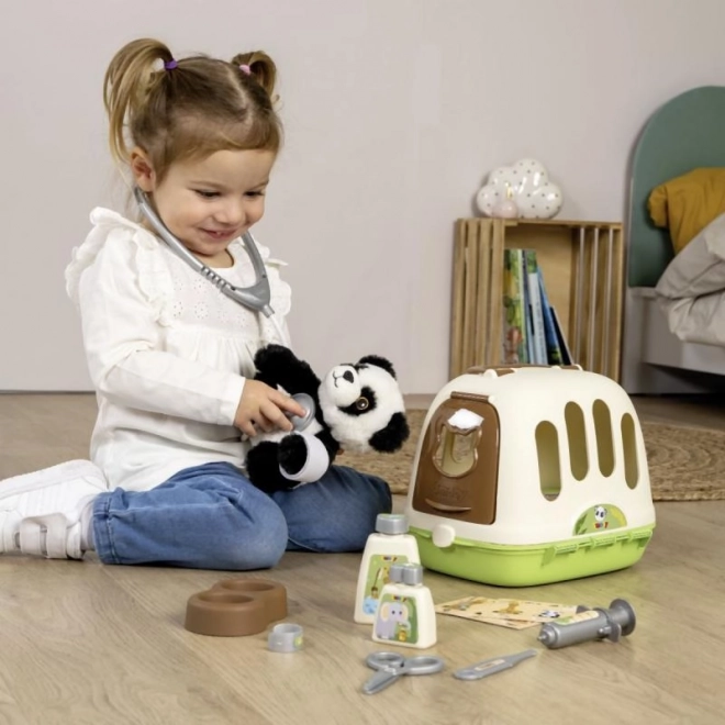 Set Veterinario con Panda e Box di Trasporto 2 in 1