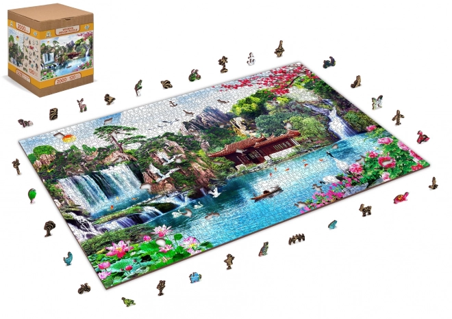 Puzzle in legno Cascate nel giardino giapponese 2 in 1, 2000 pezzi