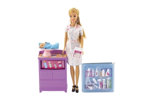 Bambola Anlily dottoressa per bambini articolata 30cm plastica con bambino con accessori in scatola 24x32x6cm