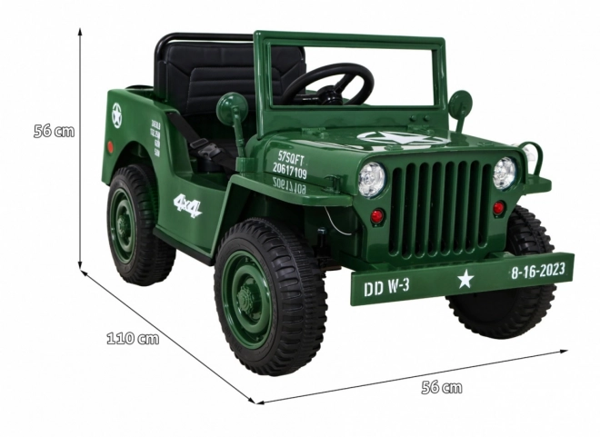 Auto militare retrò per bambini verde + trazione 4x4 + telecomando + 2 portabagagli + partenza lenta + MP3 LED